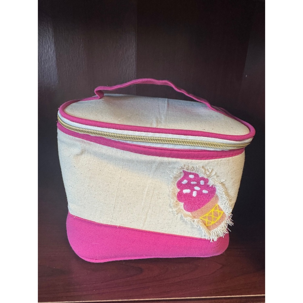 Dabney Lee Lunch Bag Cosmetic Case Pink Cream Ice Cream Patch Canvas Good